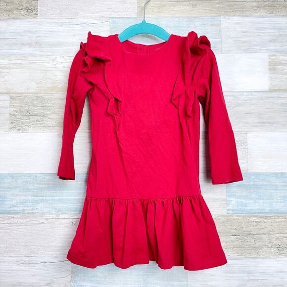 Ralph Lauren Ruffle Drop Waist Dress Red Jersey Knit Toddler Girl 18M 18 Months - Picture 1 of 10